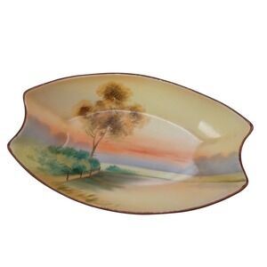 Morimura Nippon Vintage Hand Painted Dish Landscape Oval Dish Tray Scenic Tree